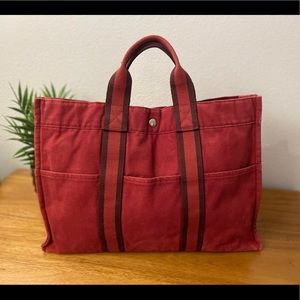 🔥Flash Sale HERMES Red Canvas Fourre Tote Bag GM X-Large 💯 AUTHENTIC